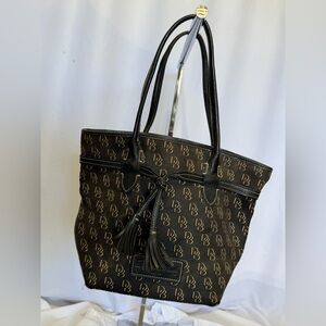 Vintage Dooney and Bourke Brown and Black Monogram Tote Bag